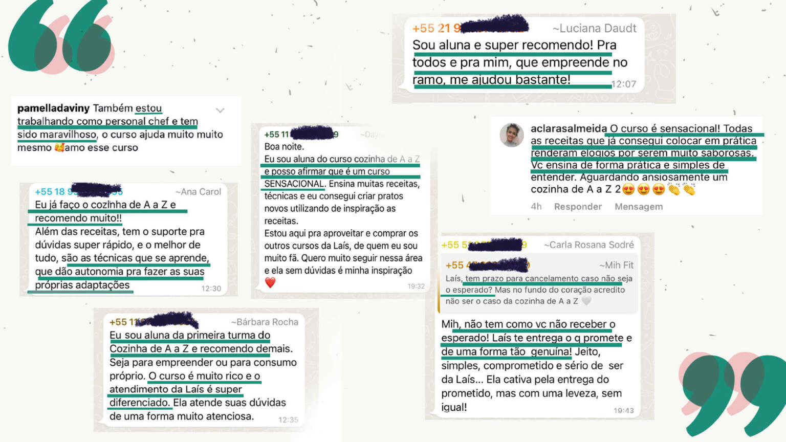 Depoimentos de alunas do curso